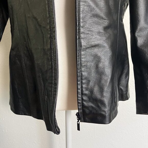 Vintage Leather Jacket with Shoulder pads Moto Classic Black Size Medium Petite - Picture 4 of 8